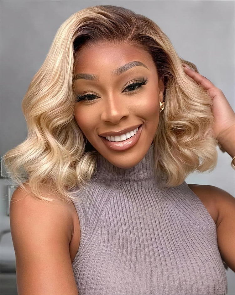 Arabella 6x5 invisible knots Glueless Loose Body Wave Bob Wig Pre-cut Lace Brown Blonde Ombre Beginner Friendly