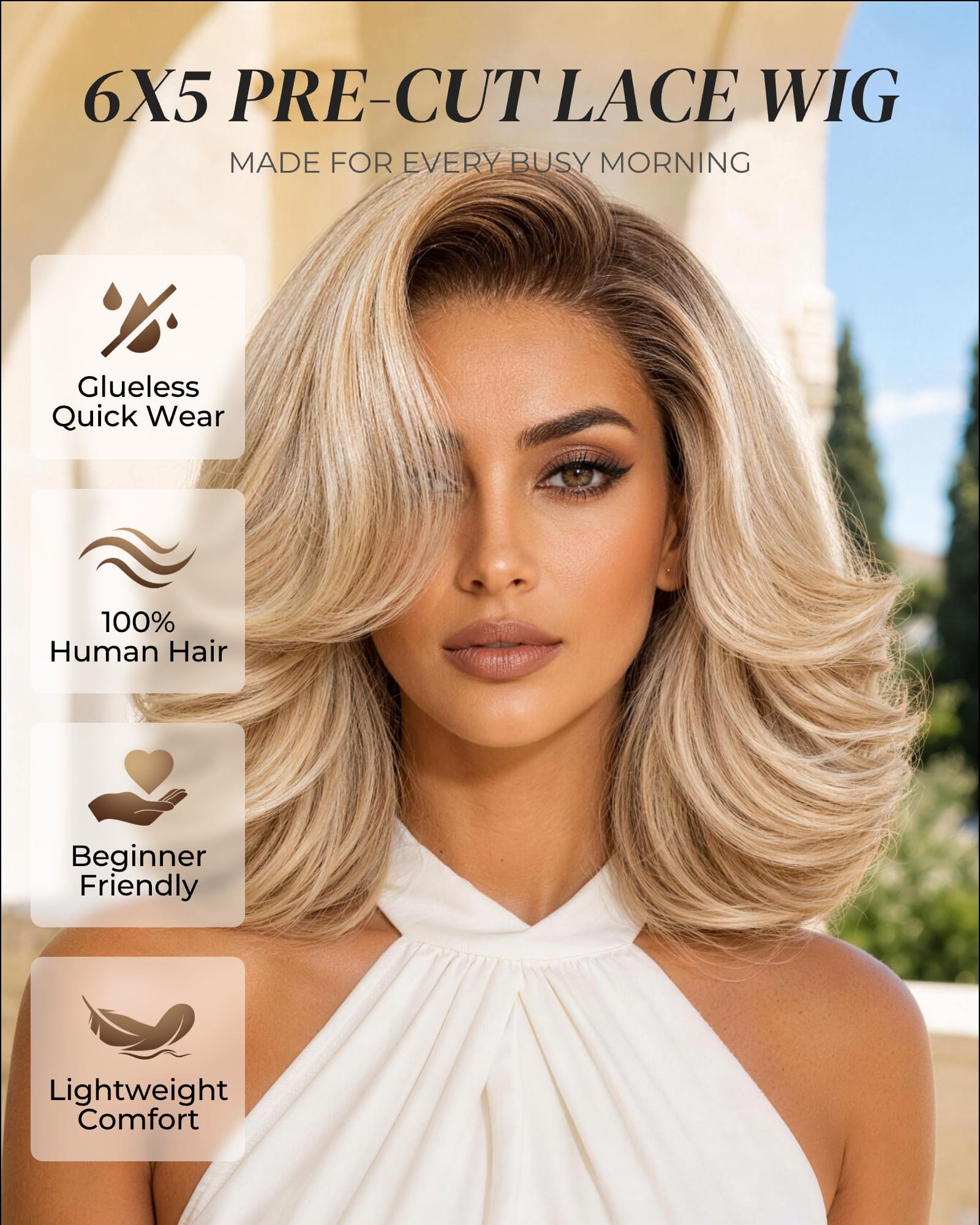 Arabella 6x5 invisible knots Glueless Loose Body Wave Bob Wig Pre-cut Lace Brown Blonde Ombre Beginner Friendly