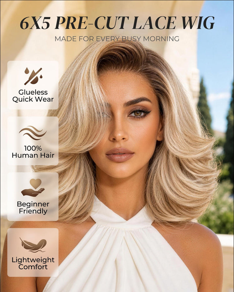 Arabella 6x5 invisible knots Glueless Loose Body Wave Bob Wig Pre-cut Lace Brown Blonde Ombre Beginner Friendly
