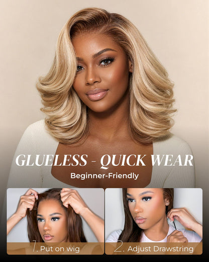 Arabella 6x5 invisible knots Glueless Loose Body Wave Bob Wig Pre-cut Lace Brown Blonde Ombre Beginner Friendly