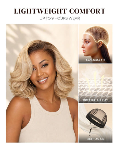 Arabella 6x5 invisible knots Glueless Loose Body Wave Bob Wig Pre-cut Lace Brown Blonde Ombre Beginner Friendly