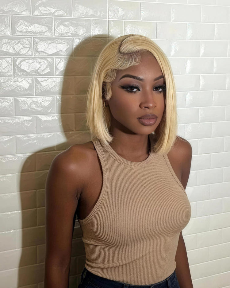 Arabella 6x5 Invisible Knots Glueless &amp; 13x4 Frontal Lace Straight Bob Wig Pre-cut Lace 613 Blonde Beginner Friendly
