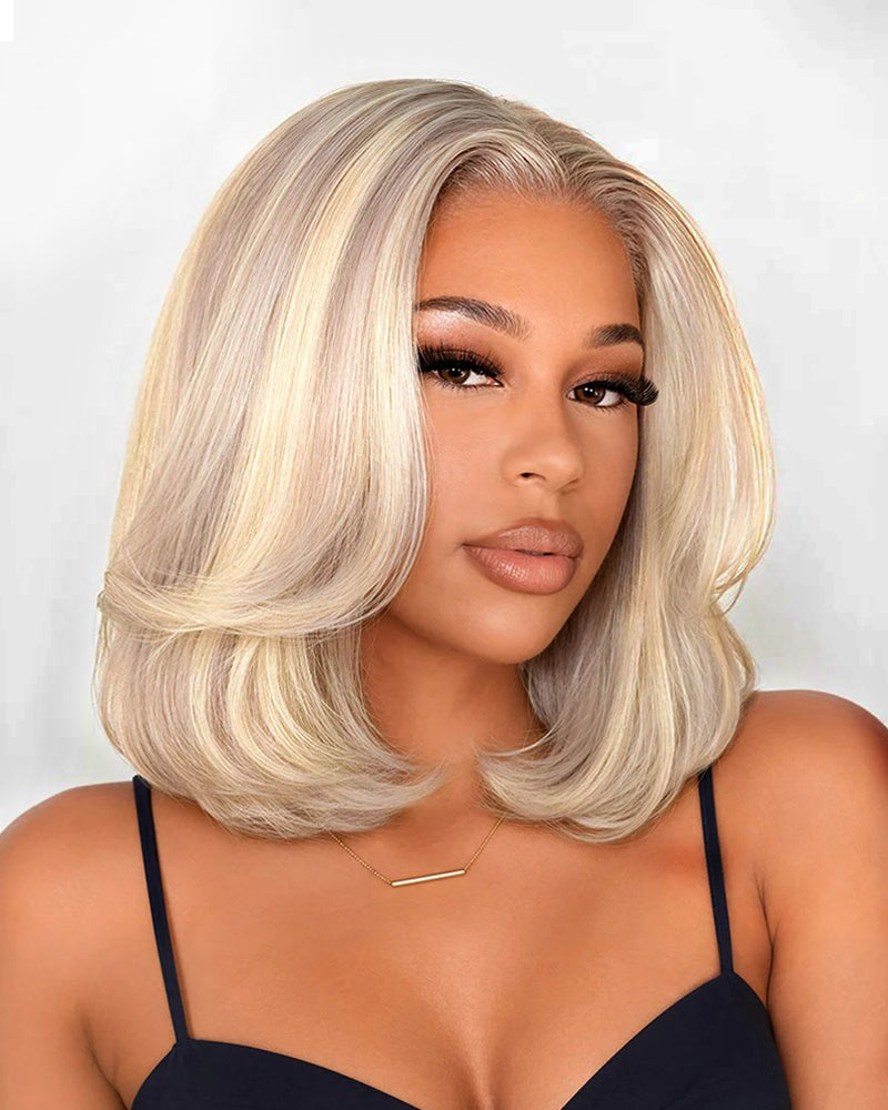 Arabella 6x5 Invisible Knots Glueless Blonde Highlight Straight Bob Wig Pre-cut Lace Beginner Friendly