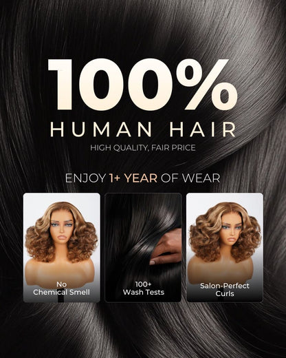 Arabella 6x5 Lace Glueless Honey Blonde Highlights On Brown Wig Bouncy Curly Wig Beginner Friendly