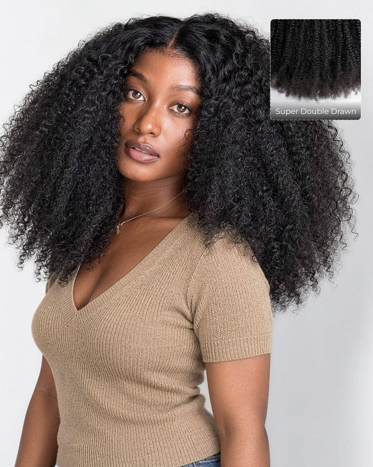 Arabella 13x6 Raw Charm Luxe™ Invisible HD Lace Glueless Wig 300% High Density Super Double Drawn Afro Curly Natural Black 100% Raw Human Hair