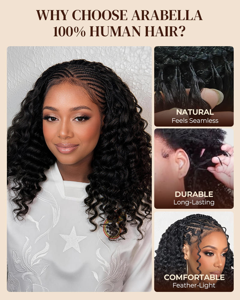Arabella Deep Wave Feather Crochet Hair Natural Black Hair Extensions Pre-Separated Lightweight Miracle Knots