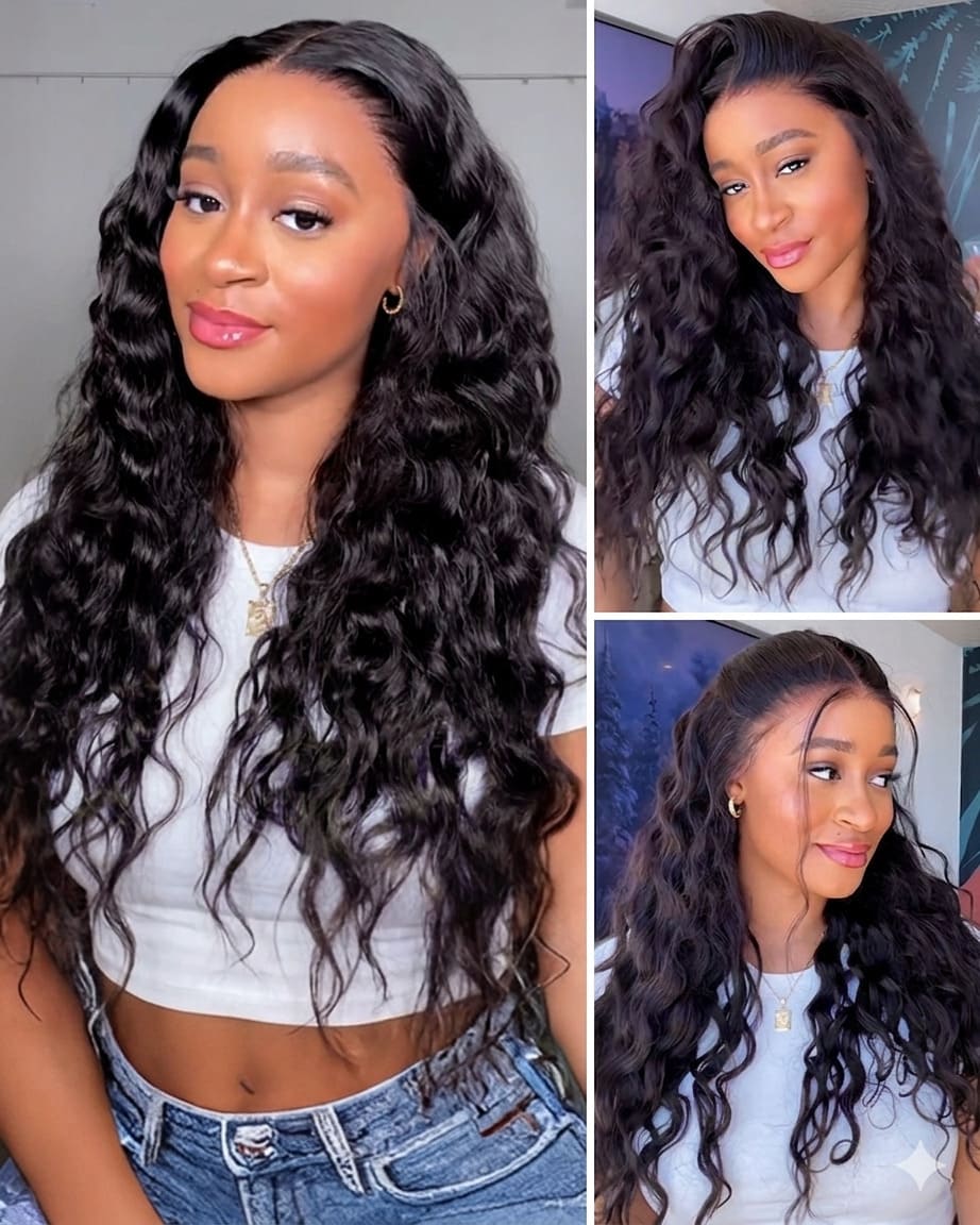 Arabella 13x6 Three-Go™ Glueless Wig Bohemian Curl With Drawstring Natural Black 100% Human Hair Wig