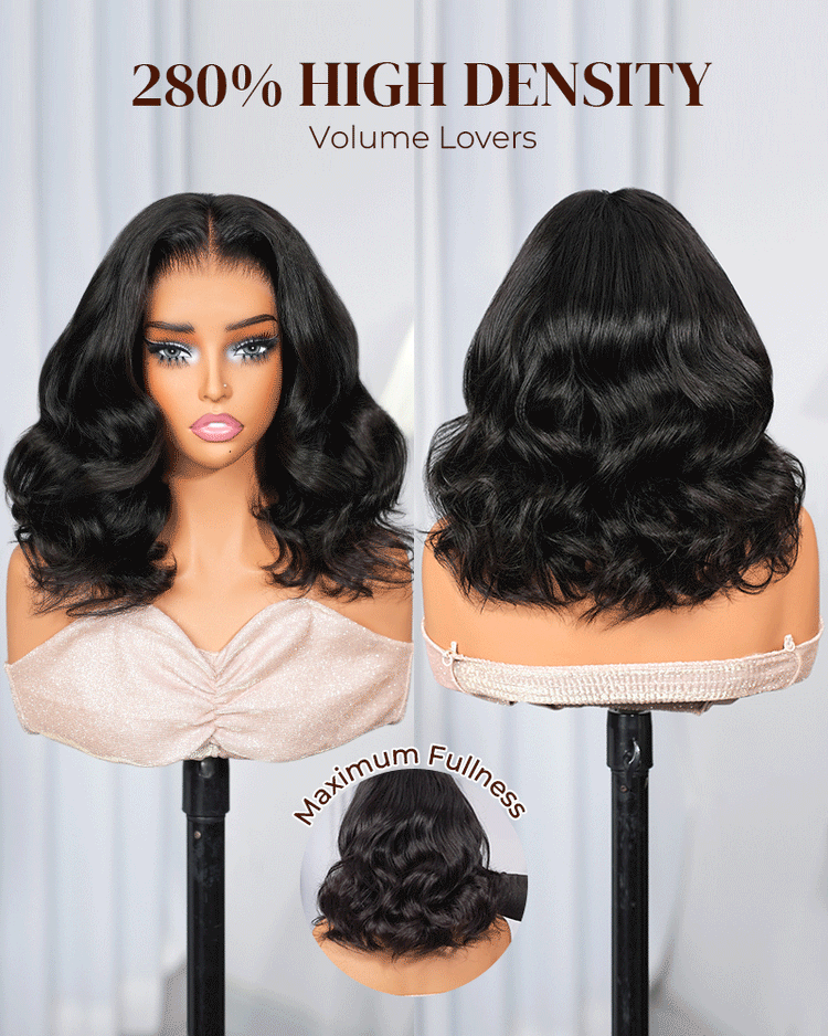 Arabella 13x6 Three-Go™ 280% High Density Body Wave Bob Invisible Knots Natural Black Glueless Beginner Friendly