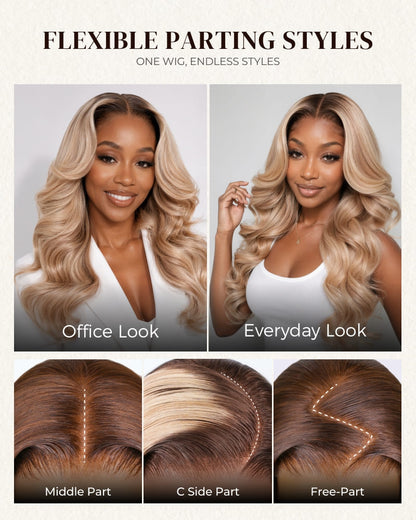 Arabella 6x5 invisible knots Glueless Loose Body Wave Wig Pre-cut Lace Brown Blonde Ombre Beginner Friendly