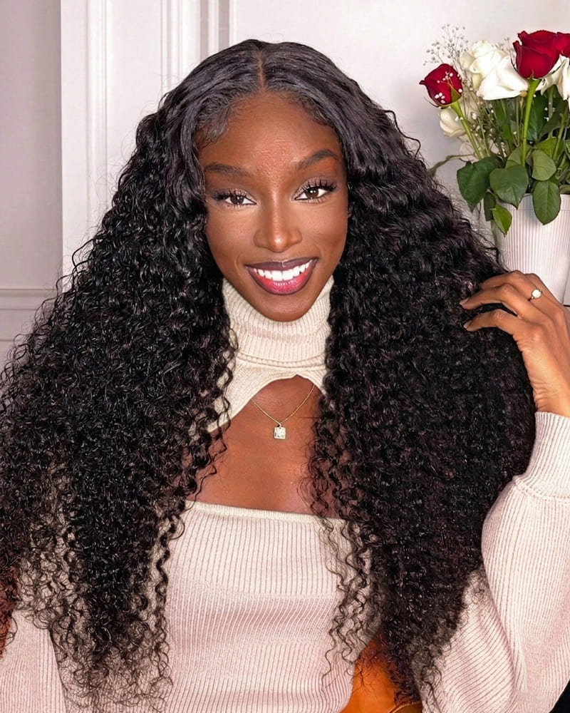 Arabella Zerowear™ 13x6 Invisible HD Lace Glueless Wig Jerry Curly With Drawstring Natural Black 100% Human Hair Wig