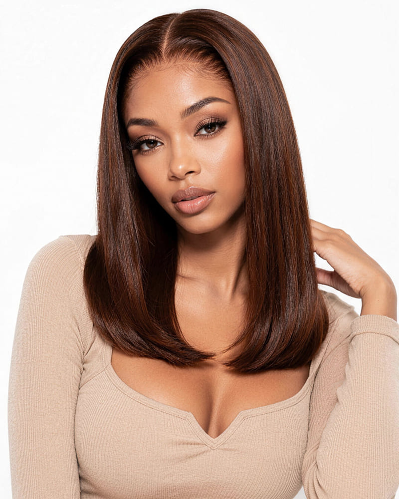 Arabella 13x6 Three-Go™ 280% High Density Chocolate Brown Glueless Wig Straight Bob Wig  With Drawstring