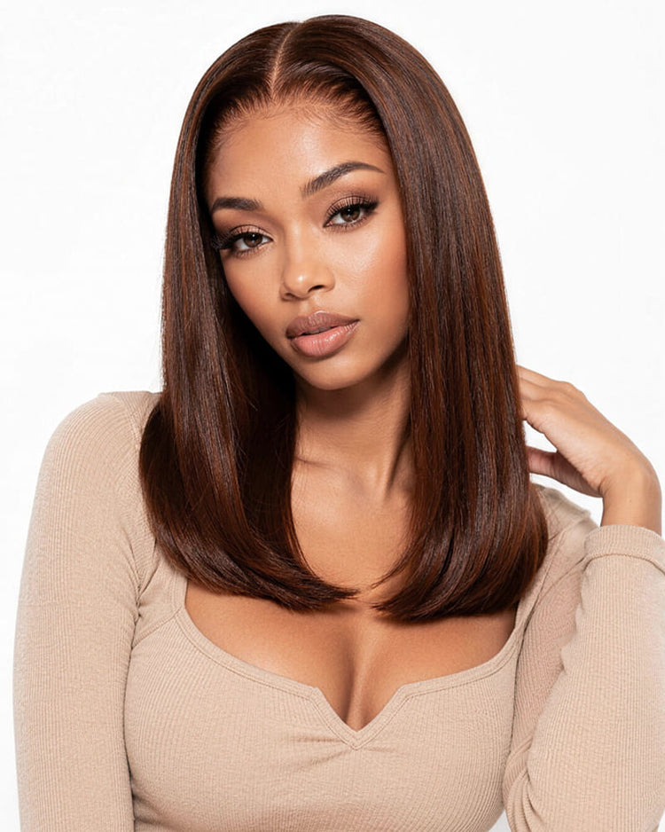 Arabella 13x6 Three-Go™ 280% High Density Chocolate Brown Glueless Wig Straight Bob Wig  With Drawstring