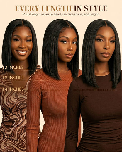 Arabella 13x6 Three-Go™ 250% Density Straight Bob Invisible Knots Natural Black Glueless Beginner Friendly