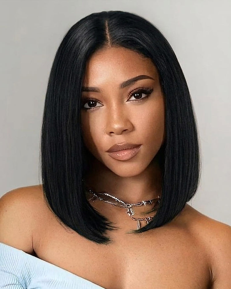 Arabella 13x6 Three-Go™ 250% High Density Straight Bob Invisible Knots Natural Black Glueless Beginner Friendly