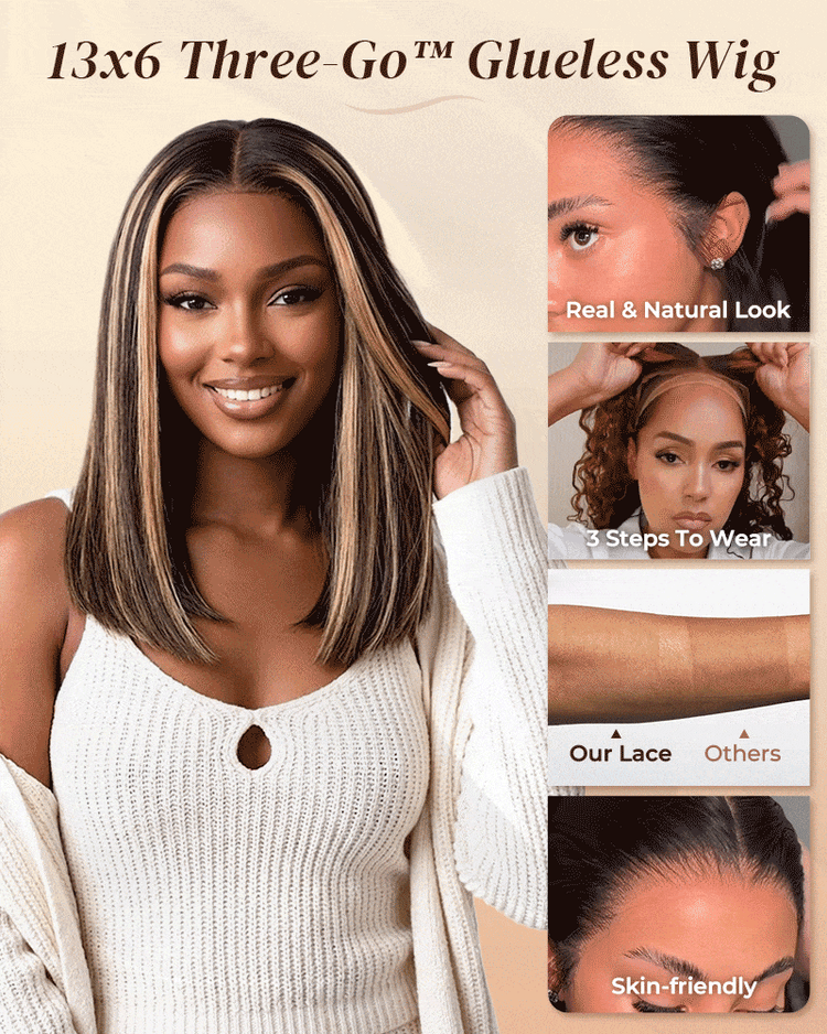 Arabella 13x6 Three-Go™ 250% High Density Ombre Platinum Blonde Balayage Highlights Old Money Bob Glueless Wig Straight Bob Wig  With Drawstring
