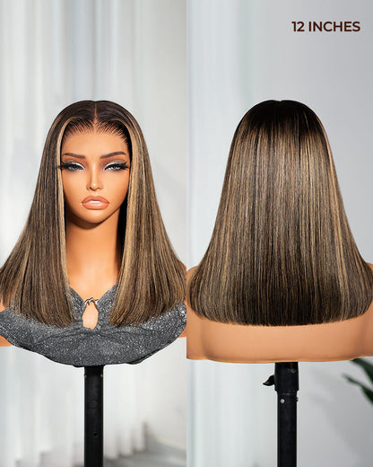 Arabella 13x6 Three-Go™ 250% High Density Ombre Platinum Blonde Balayage Highlights Old Money Bob Glueless Wig Straight Bob Wig  With Drawstring