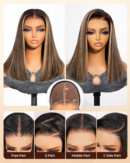 Arabella 13x6 Three-Go™ 250% High Density Ombre Platinum Blonde Balayage Highlights Old Money Bob Glueless Wig Straight Bob Wig  With Drawstring