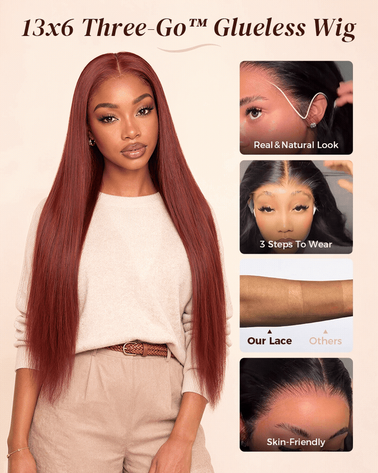 red or ginner glueless wig