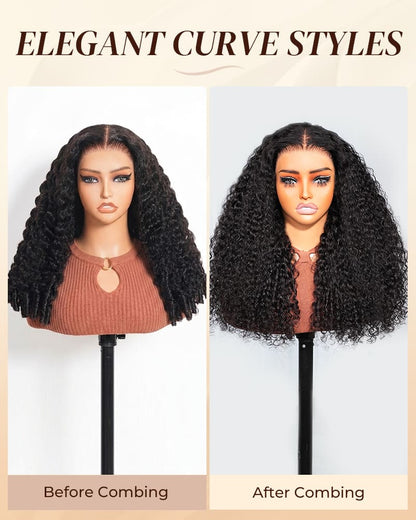 Arabella 13x6 Three-Go™ Natural Black Glueless Wig Jerry Curly with Burmese Curly With Drawstring 100% Human Hair Wig