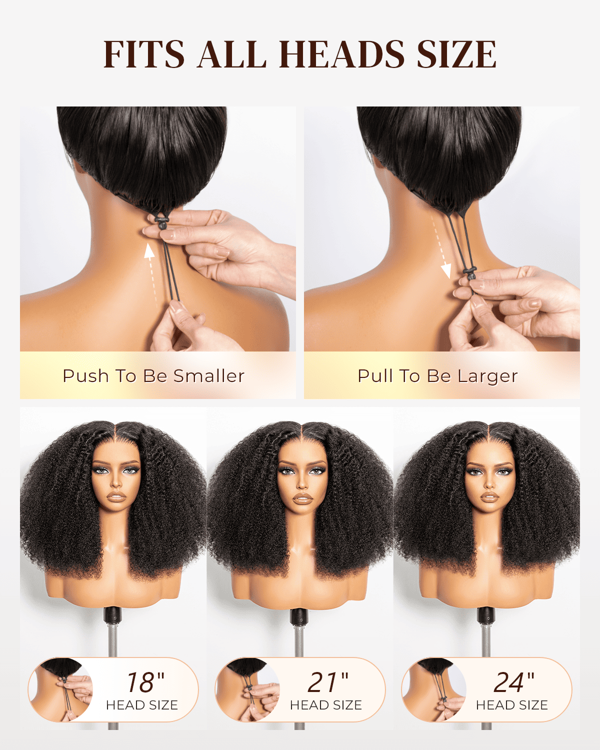 Arabella Zerowear™ 13x6 Invisible HD Lace Glueless Wig Afro Curly With Drawstring Natural Black 100% Human Hair Wig