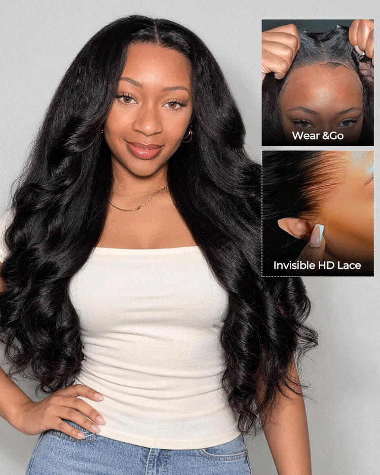 Arabella Zerowear™ Invisible HD Lace Glueless Wig 13x6 Lace Yaki Body Wave 100% Human Hair Natural Black