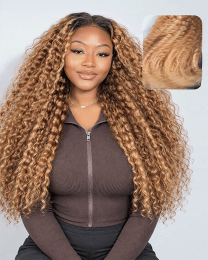 Arabella 13x6 Three-Go™ Ombre Highlight Honey Blonde Glueless Wig Jerry Curly with Burmese Curly With Drawstring 100% Human Hair Wig