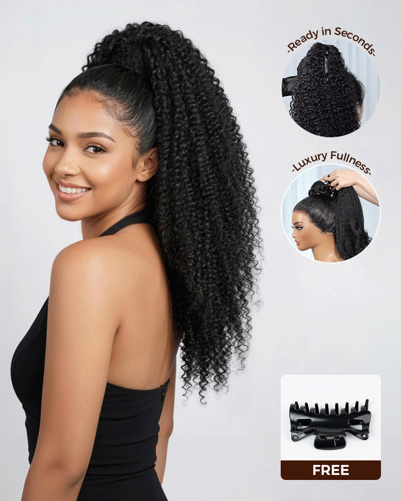 Arabella Afro Kinky Curly Ponytail Natural Black Hair Extensions Instant Volume 100% Human Hair