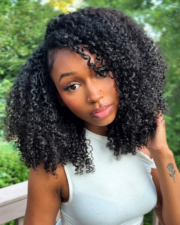Arabella V-Part Natural Black Afro Kinky Curly Wig + Crochet Hair Invisi Drawstring Upgrade Clip