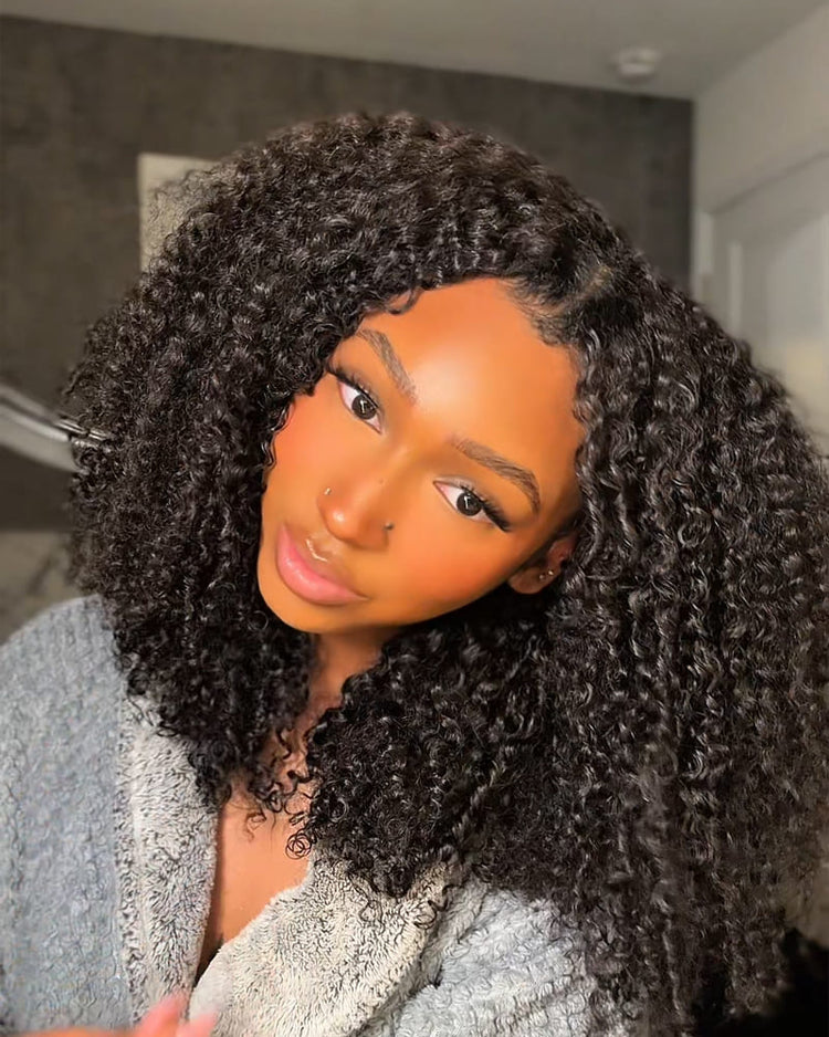 Arabella V-Part Natural Black Afro Kinky Curly Wig + Crochet Hair Invisi Drawstring Upgrade Clip