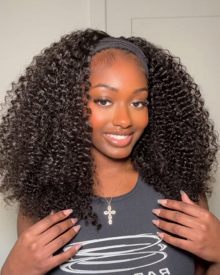 Arabella V-Part Natural Black Afro Kinky Curly Wig + Crochet Hair Invisi Drawstring Upgrade Clip