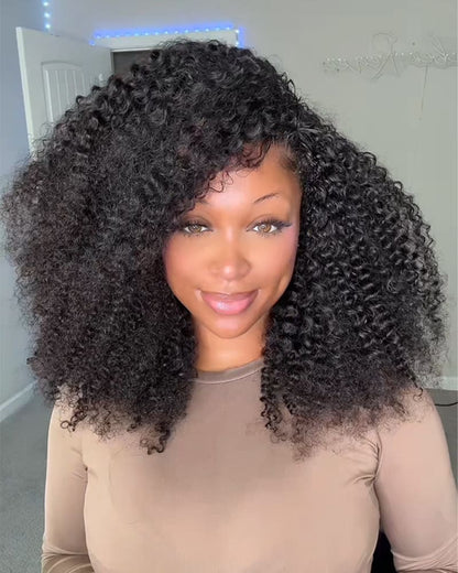 Arabella V-Part Natural Black Afro Kinky Curly Wig + Crochet Hair Invisi Drawstring Upgrade Clip