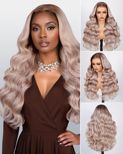 Arabella 6x5 invisible knots Glueless Ash Blonde Ombre Loose Body Wave Wig Pre-cut Lace Beginner Friendly