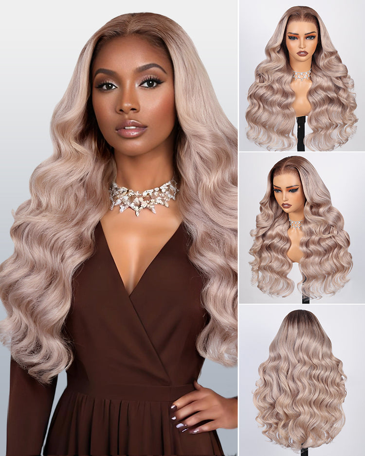 000Arabella 6x5 invisible knots Glueless Ash Blonde Ombre Loose Body Wave Wig Pre-cut Lace Beginner Friendly