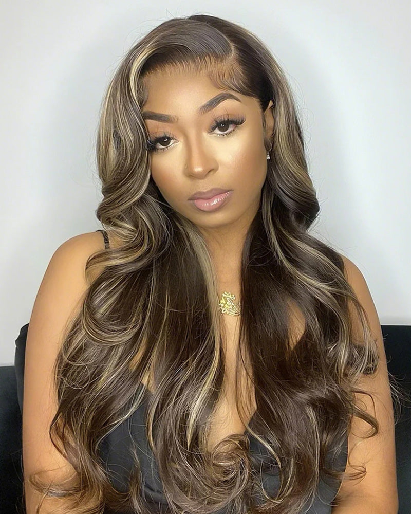 Balayage Highlights Body Wave Human Hair Wig - Real Glueless 13x4/6x5 Pre-Cut Lace Front Wig