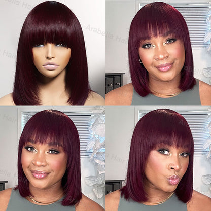 Minimalist Short Bob - Reddish Purple Burgundy Layered Straight with Bangs