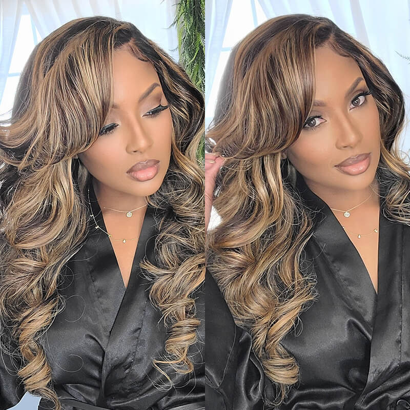 【Flash Sale】Glueless 4x4 Lace Closure Body Wave Balayage Colored Human Hair Wigs