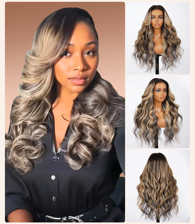 Model Wearing Blonde-Balayage-human-wig