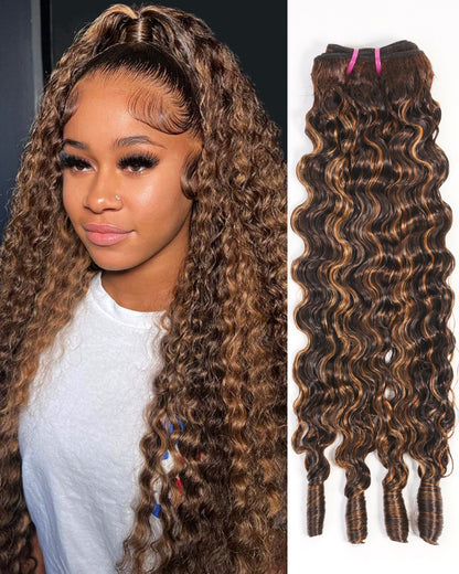 Arabella 12A Jerry Curly with Burmese Curly 3 Bundles Human Hair Weft Honey Blonde Highlight Color Unprocessed Virgin Hair Weave
