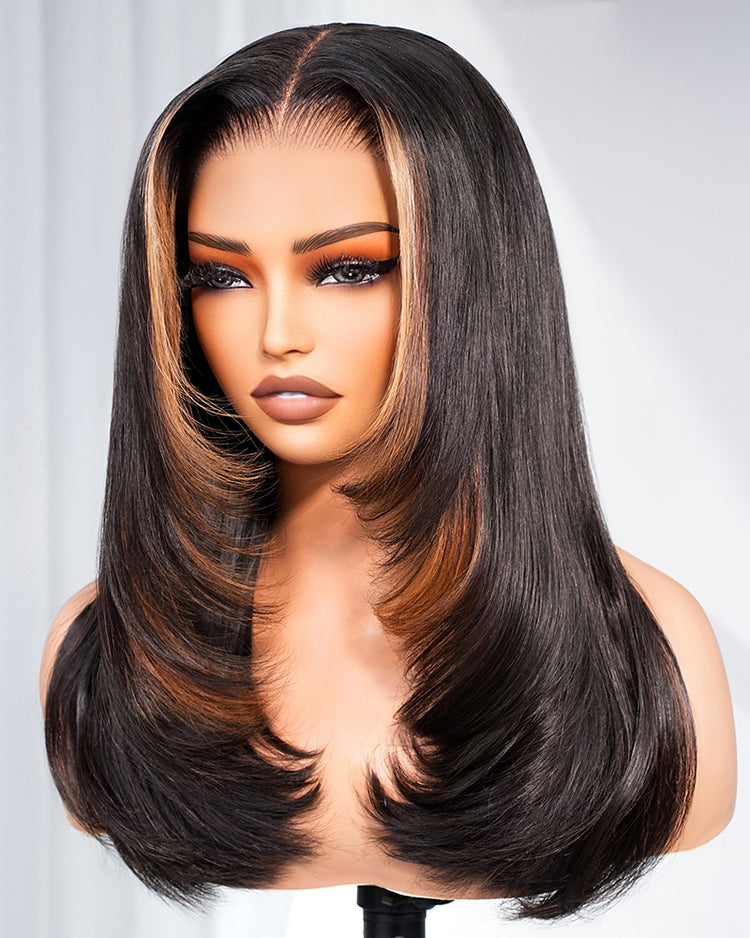 Arabella 6x5 Invisible Knots Glueless Money Piece Highlight on Natural Black Straight Wig Pre-cut Lace Beginner Friendly