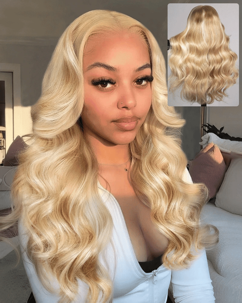 Arabella 13x6 Three-Go™ Blonde Khaki Highlight Glueless Loose Body Wave With Drawstring 100% Human Hair Wig