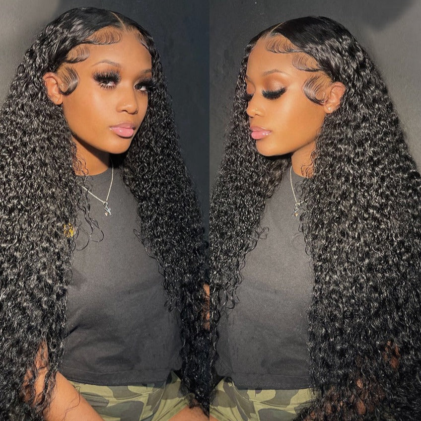 Deep Wave 13x4 Lace Frontal Natural Black Human Hair Wig Free Part