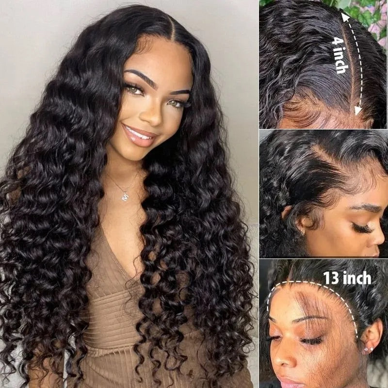 HD Lace 6x5 Lace Closure Wigs Deep Wave Glueless Wig Pre Plucked Natural Black Deep Wave Human Hair Wigs