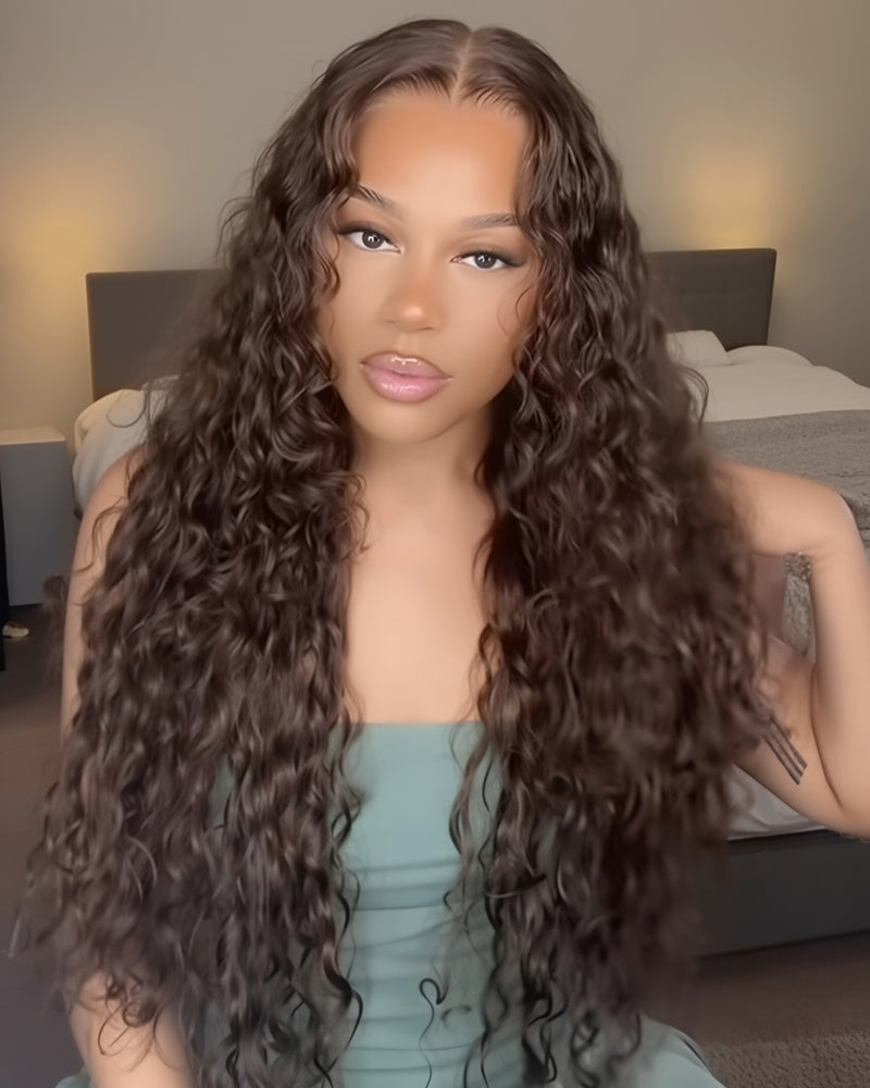Arabella 13x6 Three-Go™ Glueless Wig Water Wave With Drawstring Natural Black 100% Human Hair Wig