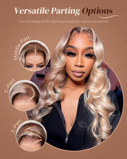 Arabella 13x6 Pre-All Glueless Ash Blonde Ombre Loose Body Wave/Silky Straight Wig Invisible Knots Realistic Hairline