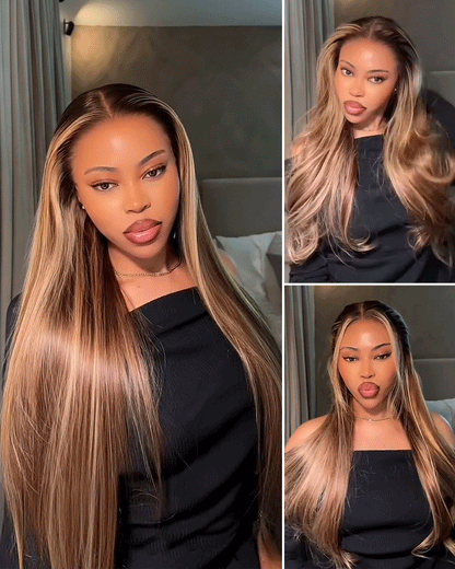 Arabella 13x6 Three-Go™ Ombre Highlight Honey Blonde Glueless Wig Silky Straight With Drawstring 100% Human Hair Wig