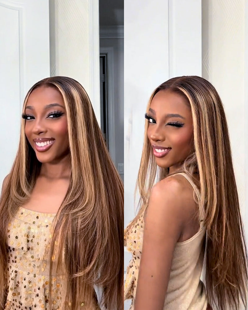 Arabella 13x6 Three-Go™ Ombre Highlight Honey Blonde Glueless Wig Silky Straight With Drawstring 100% Human Hair Wig