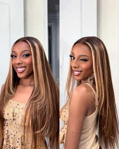 Arabella 13x6 Three-Go™ Ombre Highlight Honey Blonde Glueless Wig Silky Straight With Drawstring 100% Human Hair Wig