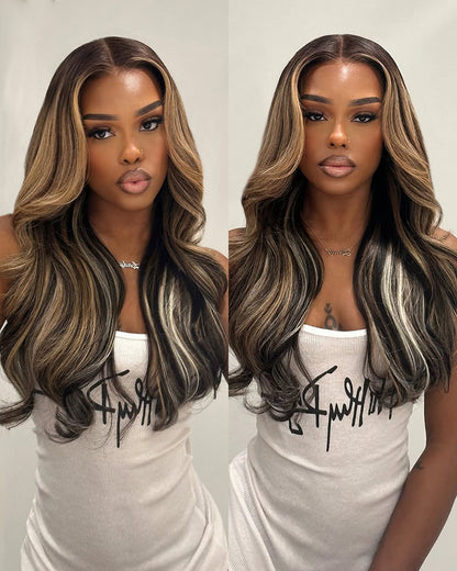 Arabella 6x5/13x6 Glueless Wig Ombre Platinum Blonde Balayage Highlights Loose Body Wave Wig Pre-cut Lace Beginner Friendly
