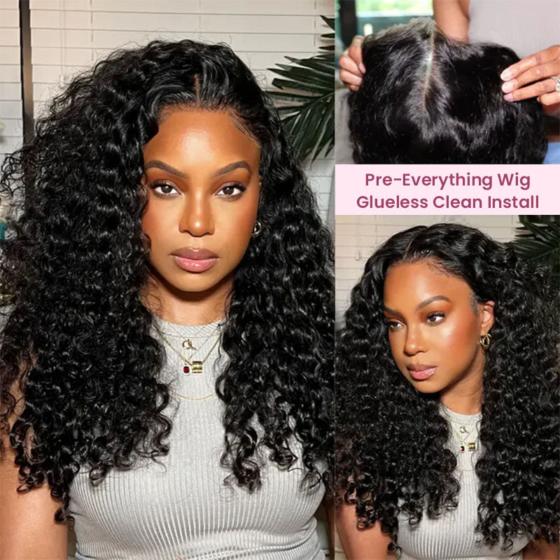 10x6 Parting Max Lace Water Wave Easy-Wear Lace Frontal Mini Knots Natural Black Human Hair Wigs