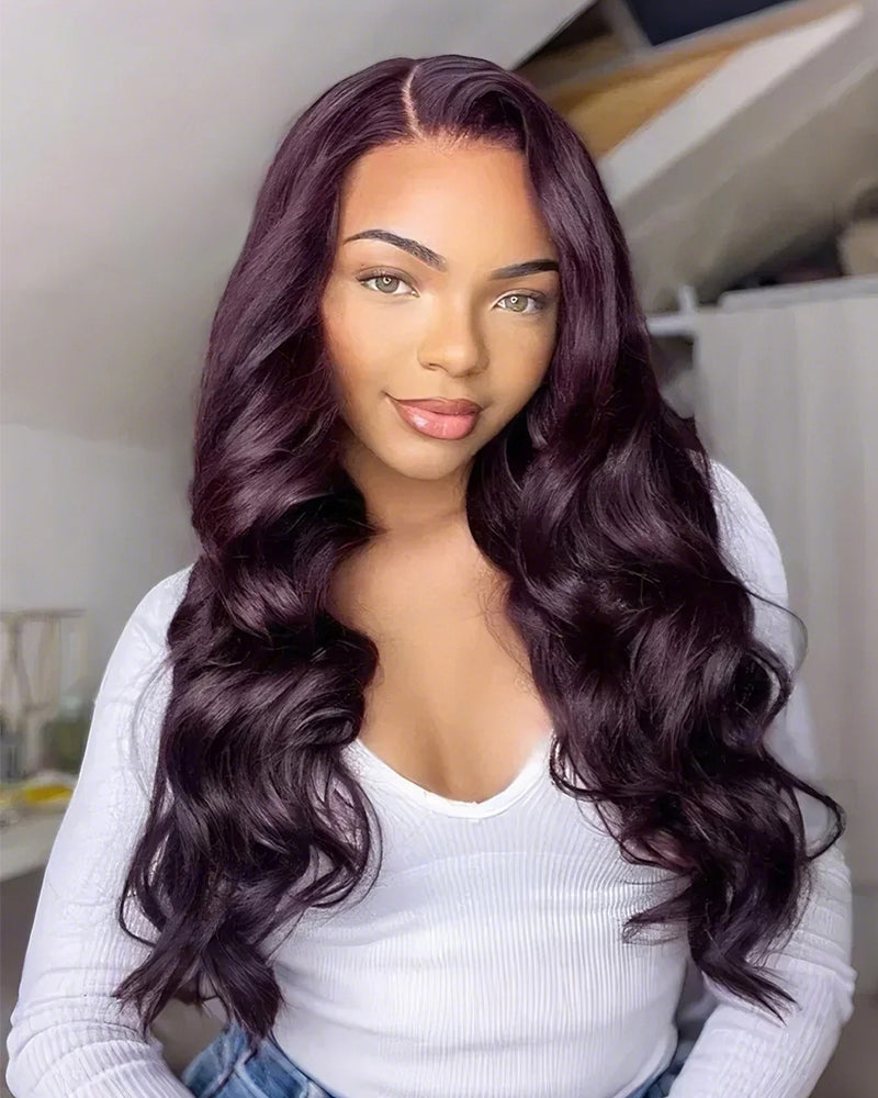 【Super Sale】Dark Purple Plum Color Wigs - Body Wave 13x4/5x6 Lace Frontal Wigs Preplucked Human Hair Wigs